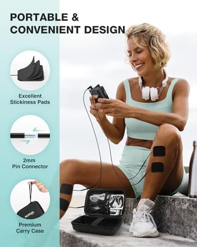 NURSAL Tens Unit Muscle Stimulator, 4 in 1 TENS EMS Machine with 25 Modes Include DIY, 40 Intensities Electric Massager for Shoulder, Back Pain Relief, TENS Pads, A Carry Case - Image 7