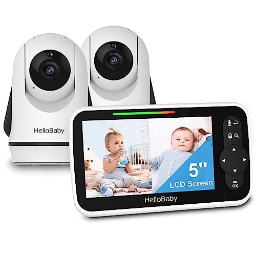 HelloBaby Video Baby Monitor with 2 Cameras and 5 Inch Split Screen Display, Remote Control Cameras with Night Vision and Temprature Monitoring - Image 1