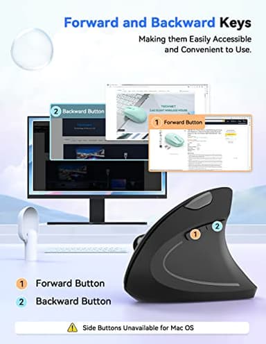TECKNET Ergonomic Mouse, 4800 DPI Wireless Vertical Mouse with 5 Adjustable DPI Levels, 6 Buttons 2.4GHz Optical Carpal Tunnel Mouses for Laptop, Desktop, PC, MacBook - Black - Image 7