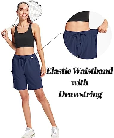 MAGCOMSEN Womens Hiking Shorts Quick Dry 8 Inch Inseam Lightweight Golf with Pockets Jogging Navy Blue 2XL - Image 5