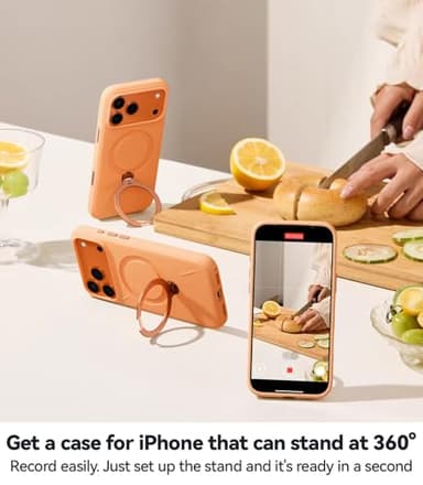 TORRAS Q3 Silicone 360 Spin for iPhone 17 Pro Case with Stand, Fit for MagSafe, Magnetic Ring Kickstand with Camera Control, Liquid Silicone Rubber Soft Phone Case for iPhone 17 Pro 6.3'', Orange - Image 3