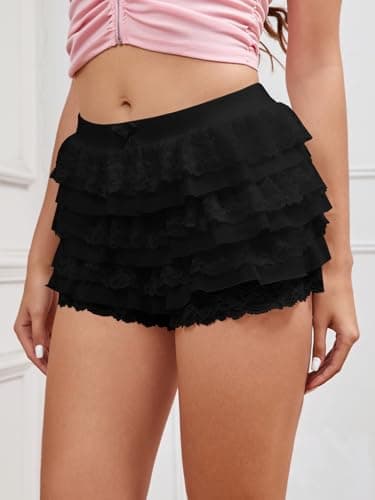 Women Y2K Lace Multi-Layered Bloomers, Lolita Ruffle Shorts, Sexy Short Pumpkin Pants, Elastic Waist Sweet Pettipants (US, Alpha, Medium, Regular, Regular, Black) - Image 7