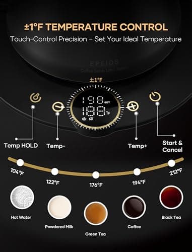 INTASTING Electric Kettle, Gooseneck Electric Kettle, ±1℉ Temperature Control, Stainless Steel Inner, Quick Heating, for Pour Over Coffee, Brew Tea, Boil Hot Water, 1500W/0.9L Black - Image 4