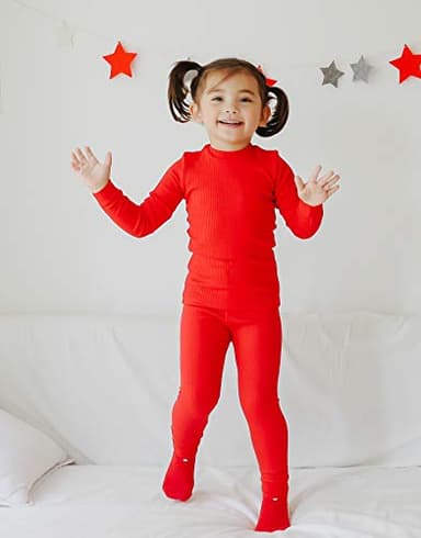 VAENAIT BABY Infant Toddler Kids Girls Long Sleeve Modal Sleepwear Pajamas 2pcs Set Rib Knit Red L - Image 2