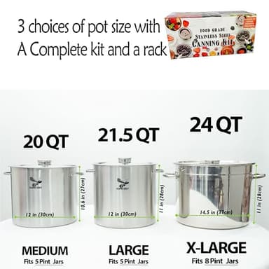 Supa Ant 24 Qt. Stainless Steel Water Bath Canning Pot with Canning Supplies Starter Kit - Canning Rack,Food Grade Canning Ladle, Measuring Cups,Funnel,Tongs,Jar Lifter & Wrench,Lid Lifter, 90x Labels - Image 2