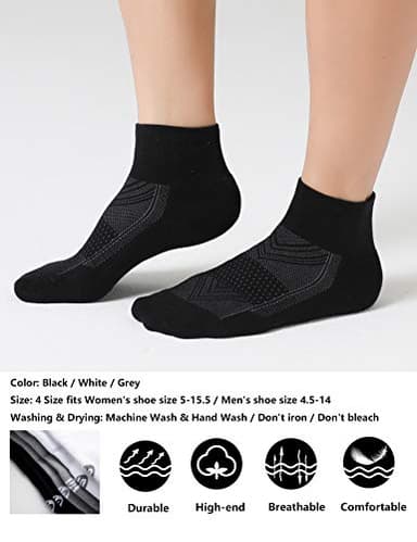 CelerSport 6 Pack Men's Ankle Socks with Cushion, Sport Athletic Running Socks, Black, X-Large - Image 3