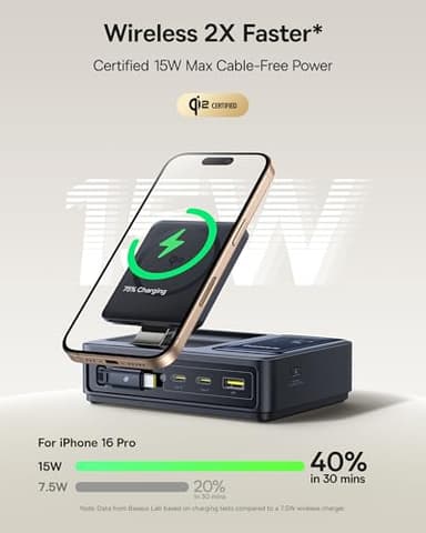 Baseus Nomos 5-in-1 Charging Station 140W, Qi2 Certified 15W Magnetic Wireless Charger with 100W Retractable Cable, GaN Fast USB C Desktop Charger for Magsafe, iPhone 16/15 Pro Max, MacBook Pro - Image 3