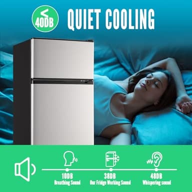 WANAI Mini Fridge with Freezer, 3.5 cubic feet 2- Doors Small Refrigerator Features 7 Gear Mechanical Control, Side Bottle Rack, Ideal for Dorm, Kitchen, Apartment, Office, Silver - Image 7