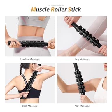 5 in1 Foam Roller Set, Trigger Point Foam Roller, Massage Roller Stick, Massage Ball, Resistance Band for Deep Muscle Massage Pilates Yoga,Fitness Exercise for Whole Body (Black-Red) - Image 4