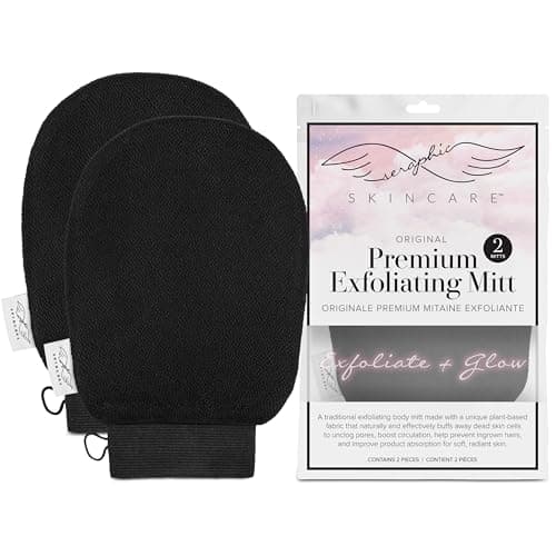 Seraphic Skincare (Original) Premium Exfoliating Mitt for Body (2pc) – 100% Vegan Viscose Traditional Body Scrub Glove Kessa Korean Washcloth – Body Exfoliator for Self-Tan Removal & Keratosis Pilaris - Image 1