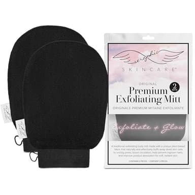 Seraphic Skincare (Original) Premium Exfoliating Mitt for Body (2pc) – 100% Vegan Viscose Traditional Body Scrub Glove Kessa Korean Washcloth – Body Exfoliator for Self-Tan Removal & Keratosis Pilaris - Image 1