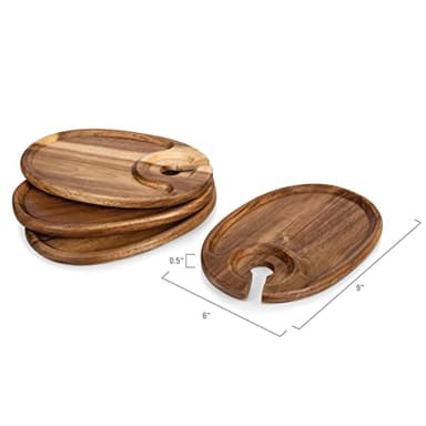 PICNIC TIME TOSCANA -Wine Appetizer Plates, Cocktail Plate with Glass Holder, Cheese Board with Wine Holder, (Acacia Wood), 9 x 6, Set of 4 - Image 3