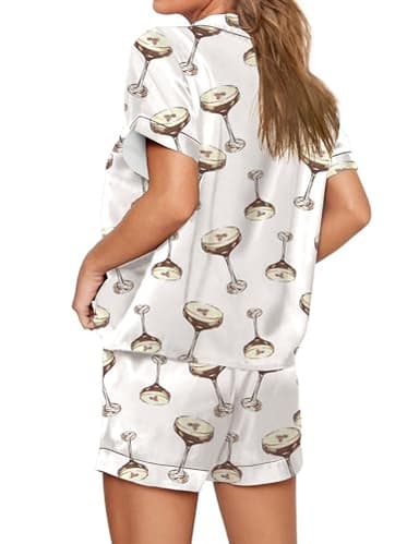 SHESHOW Pajama Sets for Women 2 piece Comfy Satin Button Down Notch Collar White Loungewear Set M - Image 3