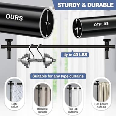 Room Divider, No Drilling Curtain Rod for Room Separation, 4-10ft (H) 28-114inch(W) Adjustable Heavy Duty Floor to Ceiling Tension Rod Wall Dividers Temporary Privacy Separator Window Rods Matte Black - Image 7