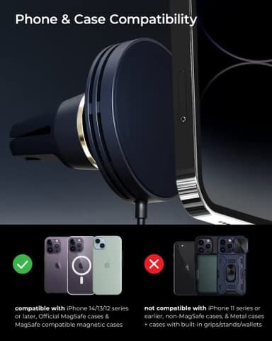 iOttie Velox Mini MagSafe Compatible Air Vent Car Mount in Midnight Blue with Wireless Charging. Compatible with MagSafe iPhones Including iPhone 12/13/14/15/16/17 Series (Car Charger Not Included) - Image 5