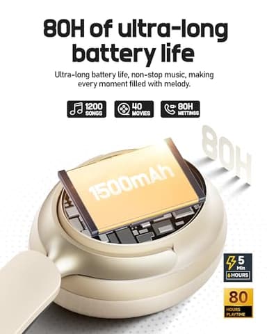 Picun NC60 Hybrid Active Noise Cancelling Headphones, Foldable Wireless Over Ear Bluetooth 5.4 Headphones, 80H Playtime, Transparency Mode, Stereo Bass, Custom EQ via App for Travel Home Khaki White - Image 3