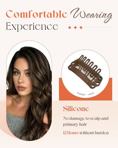 Sunny Hair Clip in Hair Extensions Straight Human Hair Clip in Extensions Remy Clip in Hair Extensions Real Human Hair Extensions Clip ins Dark Brown Ombre Medium Brown Balayage 22inch - Image 3