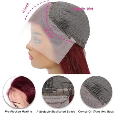 ULRICA 99J Burgundy Lace Front Wigs Human Hair Wigs for Black Women 20 Inch 13x4 HD Lace Burgundy Wig Human Hair Pre Plucked Red Lace Front Wigs 180% Density Straight Burgundy Wig - Image 4