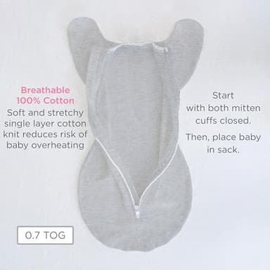 SwaddleDesigns Transitional Swaddle Sack with Arms Up Half-Length Sleeves and Mitten Cuffs, Small, 0-3 Months, 6-14 lbs, Heathered Jadeite (Arms Up Swaddle, Transition Swaddle Sleep Sack) - Image 6