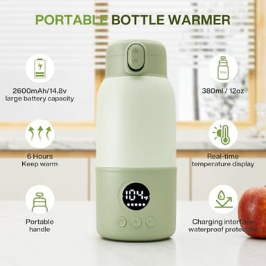 Portable Bottle Warmer for Travel, 2-Min Fast Heating Baby Bottle Warmer,12.8oz Formula Container to Go for Breastmilk, Formula Dispenser with Long-Lasting Keep Warm Function - Image 3