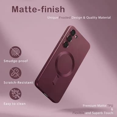 Amzfield Magnetic for Samsung Galaxy S23 Plus Case for Women Men Girls [Compatible with MagSafe] [Camera Lens Protector] Matte Cute Slim Soft Silicone Bumper Shockproof Metallic Phone Case, Burgundy - Image 2