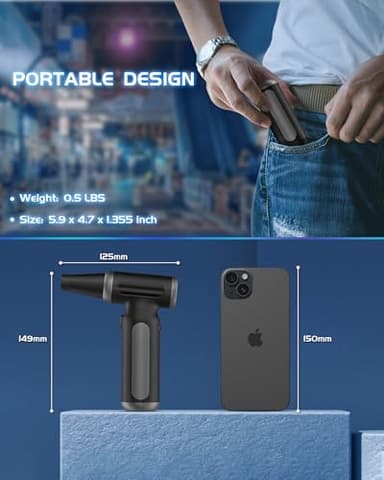 Electric Compressed Air Duster - 33,0000 RPM Rechargeable Cordless Turbo Blower, Portable Air Blower Gun for Cars, PC, Keyboard, Home & Outdoor Dust Cleaning (Replaces Compressed Air Cans) - Image 7