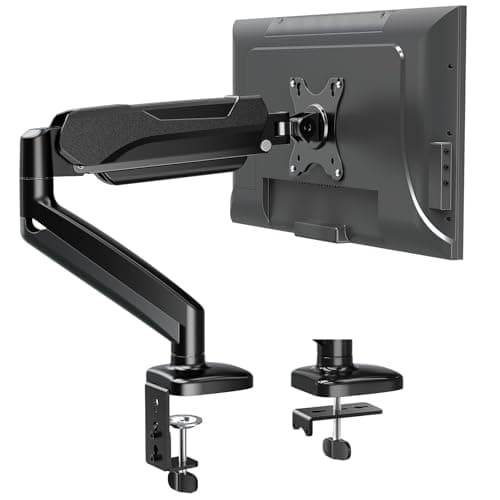 MOUNTUP Single Monitor Desk Mount, Adjustable Gas Spring Monitor Arm Support Max 32 Inch Screen, Computer Monitors Stand with Clamp/Grommet Mounting Base, VESA Mounts Fit 4.4-17.6lbs Computer, Black - Image 1