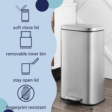 happimess HPM1011A Curtis 8-Gallon Step-Open Trash Can with Soft-Close Lid, Modern, Minimalistic, Fingerprint Proof for Home, Kitchen, Laundry Room, Office, Bedroom, Bathroom, Chrome - Image 4