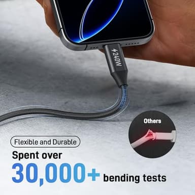 acer USBC Cable, 240W USB C Cable (6.6FT/2 Pack), C to C Fast Charging Nylon Braided Type-C Charger Cord Compatible with iPhone 17/16/ 15 Pro Max, Galaxy S25/S24, MacBook Pro/Air, iPad, Laptop, etc. - Image 5