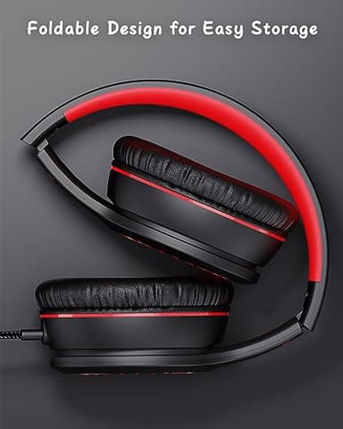NIVAVA Wired Headphones with Microphone, K16 On-Ear Headphones for Kids with 3.5MM Jack, Foldable Stereo Bass Headset for Teens School Amazon Kindle, Chromebook, Tablet(Black Red) - Image 3