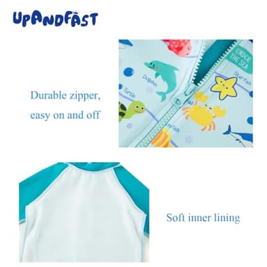 upandfast Baby/Toddler Swimsuit UPF 50+ Sun Protection One Piece Zipper Bathing Suit with Sun Hat Infant Beach Swimwear (Marine Life,6-9 Months) - Image 4