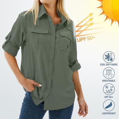 Women's UPF 50+ Long Sleeve UV Sun Protection Shirts, Fishing Hiking Travel Shirt,Breathable and Fast Dry(5071,Mountain Green,M) - Image 6