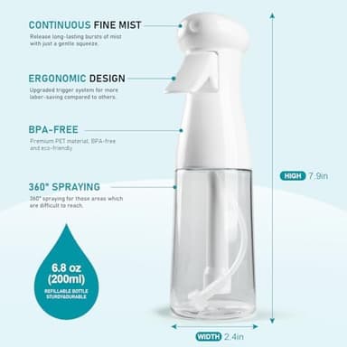 Bealee Spray Bottle For Hair, Continuous Mister Empty Spray Bottles, Ultra Fine Mist Water Sprayer for Hairstyling, Cleaning, Plants, Pets, Barbers, Salons, Essential Oil Scents - 2 Pack 6.8 OZ - Image 7