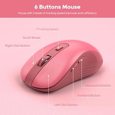 Wireless Keyboard and Mouse Combo, Retro Round Keycaps, Cute Full-Size Typewriter Keyboard with Phone Holder, Sleep Mode, Click Soft, 2.4GHz Cordless Connection for Windows/PC/Laptop (Pink-Colorful) - Image 6