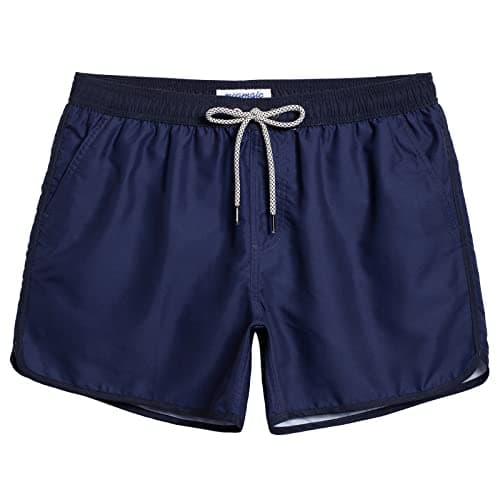 maamgic Mens Short 80s 90s Vintage Swim Trunks with Mesh Lining Quick Dry Bathing Suit Board Shorts Colorblock Navy Medium - Image 1