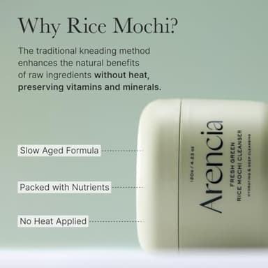 ARENCIA Korean Rice Mochi Face Cleanser - Face Wash, Gentle Scrub All in One for Deep Cleansing, Moisturizing, Pore Minimizing, Acne-Prone Skin, Removing Blackhead with Rice Water & Green Tea - Image 8
