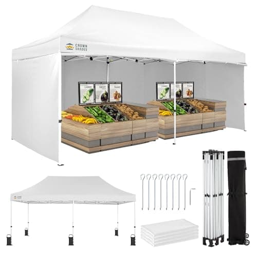 CROWN SHADES 10x20 Pop Up Canopy Tent, Thicken Frame Commercial Heavy Duty Tent, 4 Sidewalls 8 Stakes & 4 Sandbags & 4 Ropes, Outdoor Canopies for Events, Parties,White - Image 1