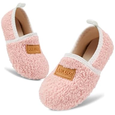 ANLUKE Kids Toddler Slippers Boys Girls Indoor House Shoes Non-Slip Slippers Socks Outdoor Warm Walking Shoes (Pink 18/19) - Image 1