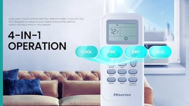Hisense 8,000 BTU Smart Inverter Window Air Conditioner Easy Install Bracket, Up to 350 Sq Ft, Ultra-Slim Profile, 3 Speed, 700W, 4‑Way Air Direction HLAW0825TW (Renewed) - Image 6