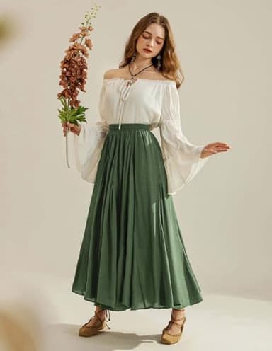 Scarlet Darkness Women Casual Maxi Skirt Flowy Bohemian Renaissance Long Skirts Olive Green XXL - Image 5