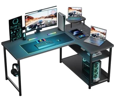 GTRACING L Shaped Gaming Desk, Carbon Fiber Style Computer Desk Compatible with Monitor Arm Storage Shelves Corner Desk Gaming Table for Home Office Desks Easy to Assemble Adjustable Shelf Height - Image 1