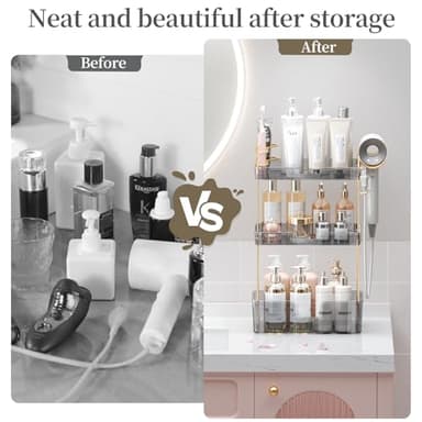 Shuang Qing Elegant Minimalist Bathroom Counter Organizer, 3 Tier - Grey - Image 6