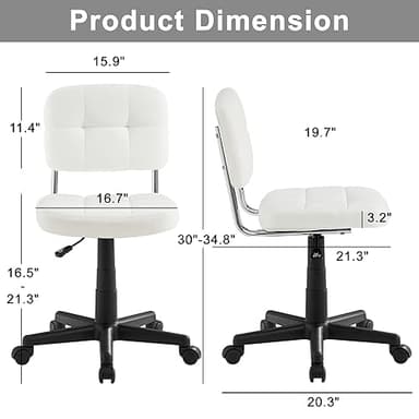 VECELO Modern Armless Home Office Desk Chair 360°Rolling Swivel Adjustable Height for Make Up/Bed Room/Small Space, Linen Fabric - Image 3