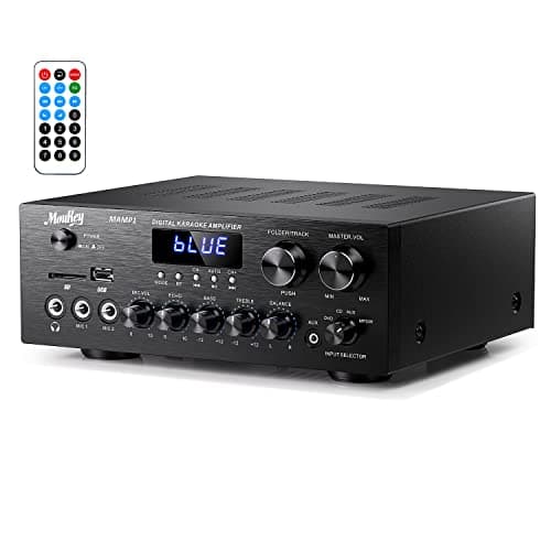 Moukey Stereo Receivers with Bluetooth 5.0, 400W 2.0 Channel Power Audio Amplifier Stereo System w/USB, SD, AUX, RCA, MIC in w/Echo, LED for Karaoke, Home Theater Speakers - MAMP1 - Image 1