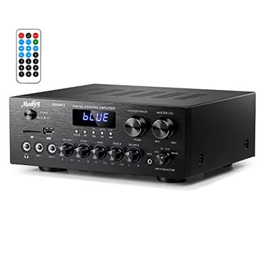 Moukey Stereo Receivers with Bluetooth 5.0, 400W 2.0 Channel Power Audio Amplifier Stereo System w/USB, SD, AUX, RCA, MIC in w/Echo, LED for Karaoke, Home Theater Speakers - MAMP1 - Image 1