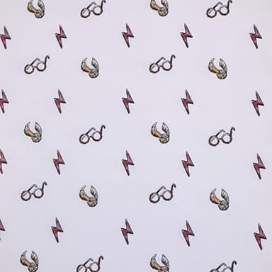 Warner Brothers Harry Potter White, Red, and Gold Lightning Bolt, Golden Snitch, and Glasses Nursery Fitted Crib Sheet - Image 4