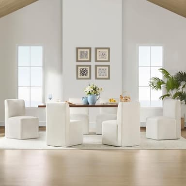 CHITA Dining Chairs with Casters Set of 2, FSC Certified Upholstered Armless Modern Rolling Dining Chairs with Rollers for Bedroom Reading Room Living Room, Linen - Image 9