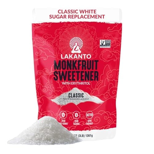 Lakanto Monk Fruit Sweetener With Erythritol, White Sugar Substitute From Monk Fruit Extract, Classic White Sugar Replacement for Baking, Coffee & Tea, Gluten Free, Low Carb, Non GMO, Keto, 3 LB Bag - Image 1