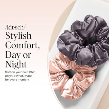 Kitsch Satin Hair Scrunchies for Women, Softer Than Silk Scrunchies for Hair - No Damage Satin Hair Ties, Ponytail Holders, 2pc (Blush/Charcoal) - Image 8