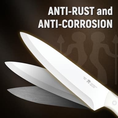 Knife Set, HUNTER.DUAL 15 Piece Kitchen Knife Set with Block and Built-in sharpener, Dishwasher Safe, Anti-slip Handle, White - Image 3